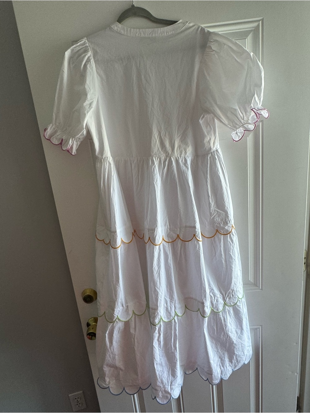 English Factory White Tiered Midi Dress with Multicolor Scallop Trim - Picture 5 of 7